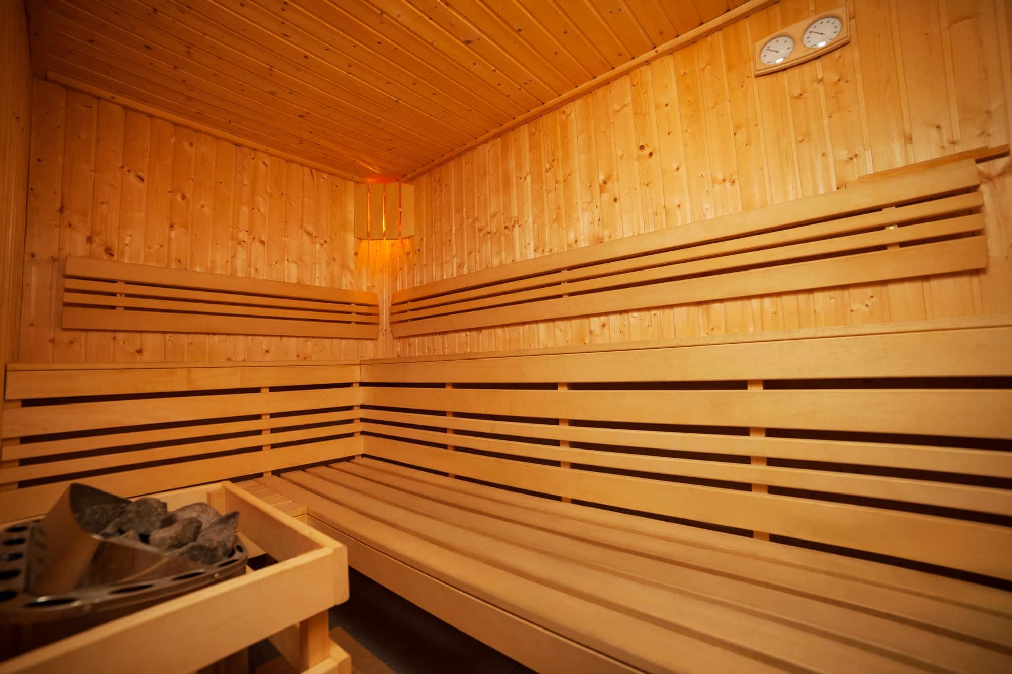 Interior of wooden sauna bath